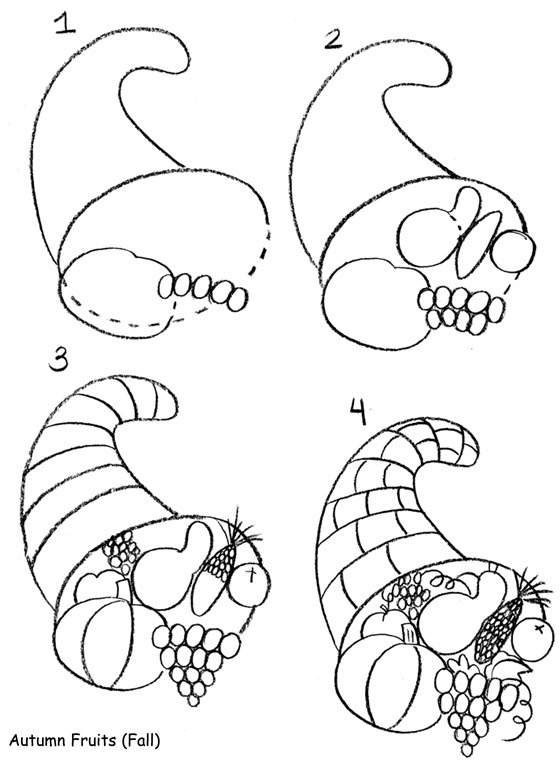 Как нарисовать рог изобилия карандашом