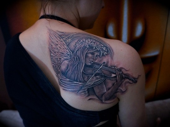 Angel Playing Guitar Tattoo