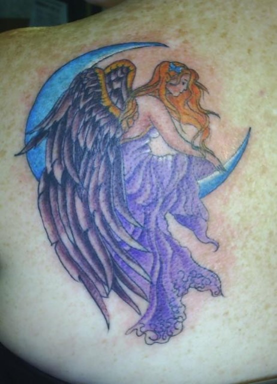 Angel Sitting On Moon Tattoo