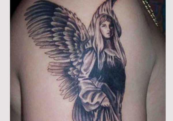 Black Angel Shoulder Tattoo