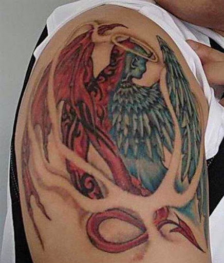 Colorful Angel Shoulder Tattoo