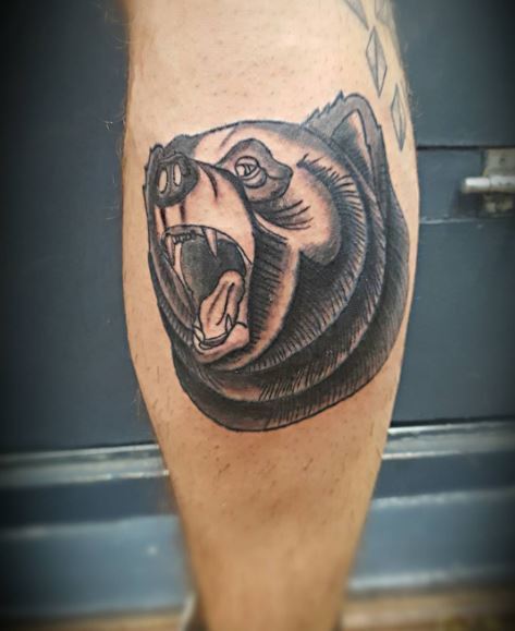 Beautiful Bear Tattoos On Calf