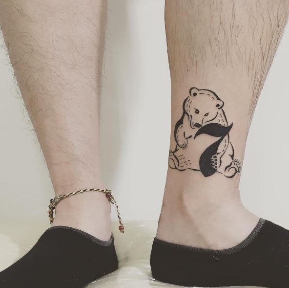 Small Baby Bear Tattoos Design On Legs