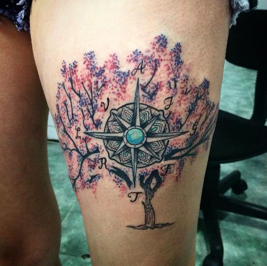 Tree With Compass Tattoos