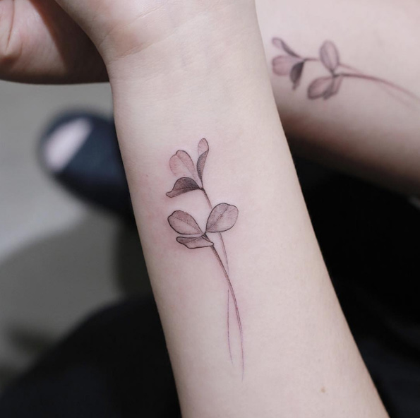 Delicate clover tattoos by Tattooist Doy