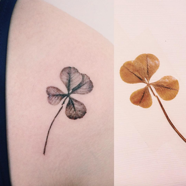 Realistic black and grey ink clover by Tattooist Doy