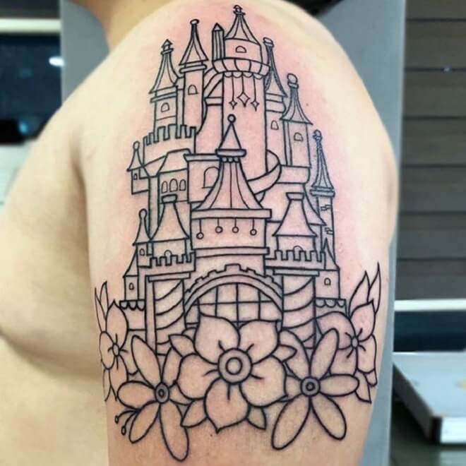 Castle Line Work Tattoo