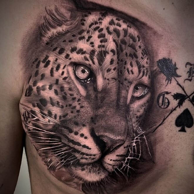 Chest Leopard Tattoo