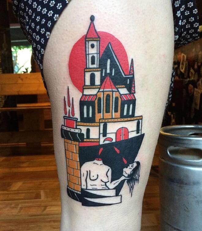 Colorful Castle Tattoo