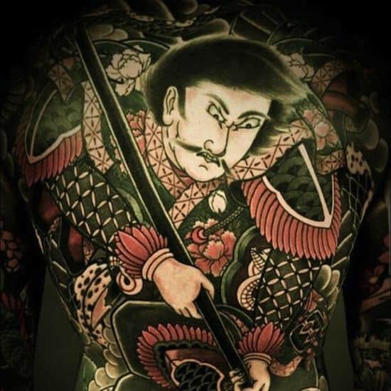 back tattoo of samurai