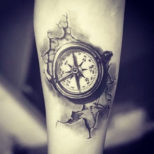 Compass Black Ink Tattoo