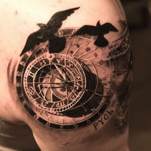 Compass Tattoo with Birds