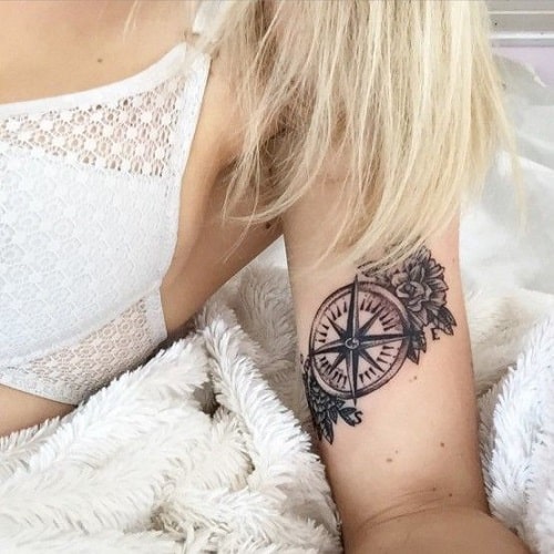 Flowers and Compass Tattoos for Women