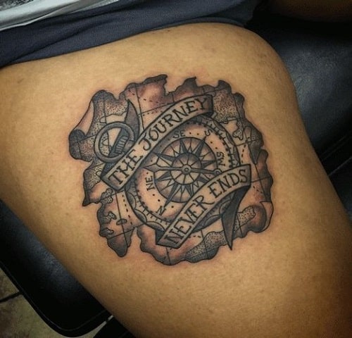 Journey Never Ends Compass Tattoo with Map