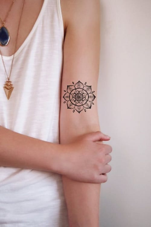 Mandala Compass Tattoo on Upper Arm