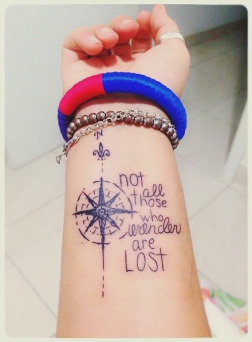 Quote for Wanderers with Compass Tattoo