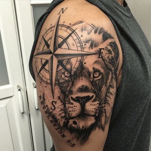 Revelation Lion Compass Tattoos for Men