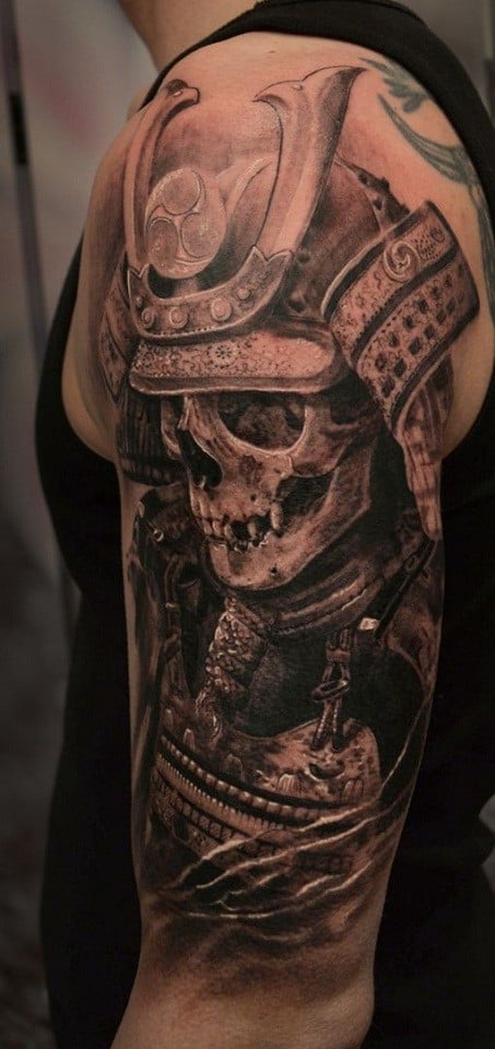 samurai skull tattoo on arm