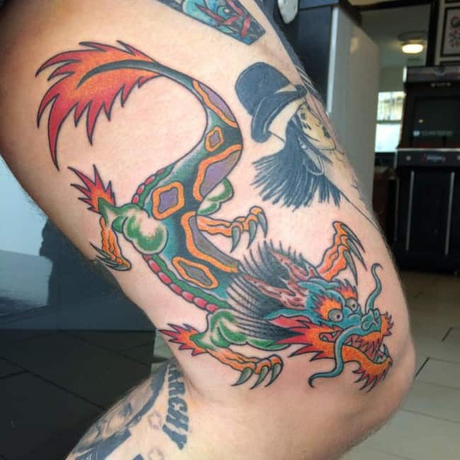 dragon on tattoo on leg