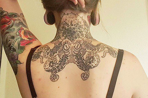 cool octopus tattoo on neck