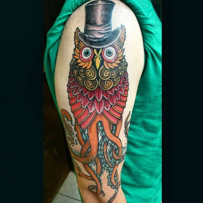 octopus owl tattoo