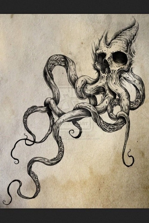 Skull with Octopus Tentacles Tattoo