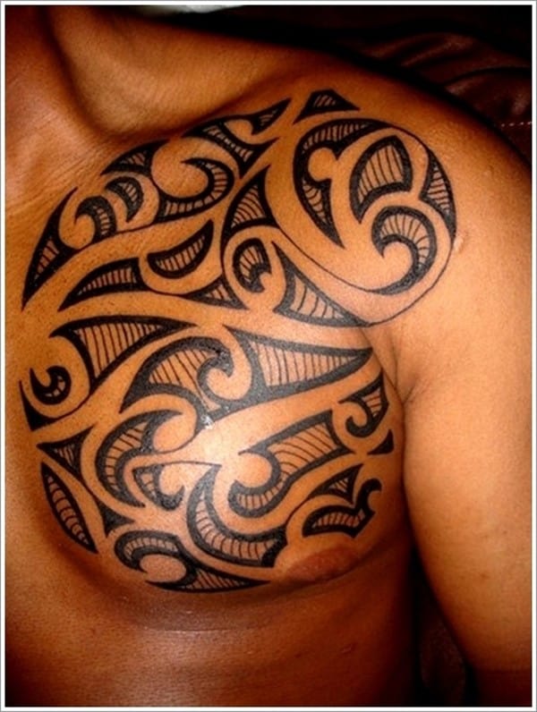 maori chest tattoo on man