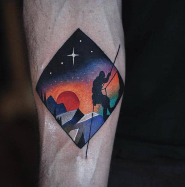 Surrealist Rock Climber Tattoo by David Cote