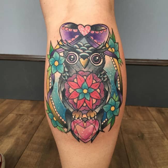 owl calf tattoo