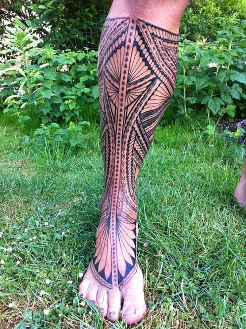 Spear Head Polynesian Tattoo On Leg