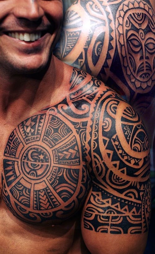 Tiki Shark Teeth Spear Head Polynesian Tattoo For Men