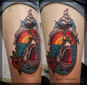 Художественная татуировка «Акула». Мастер Павел Заволока