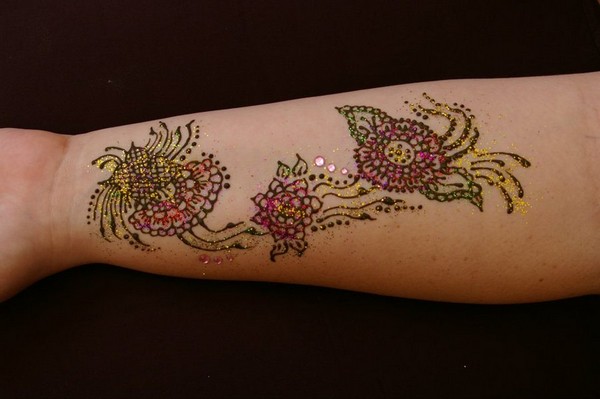 Colored Henna Flowers Tattoo