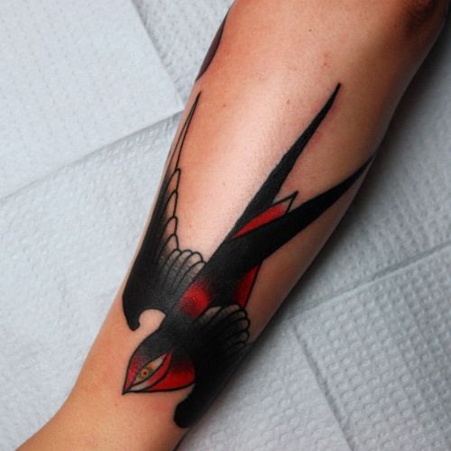 Red And Black Swallow Tattoo