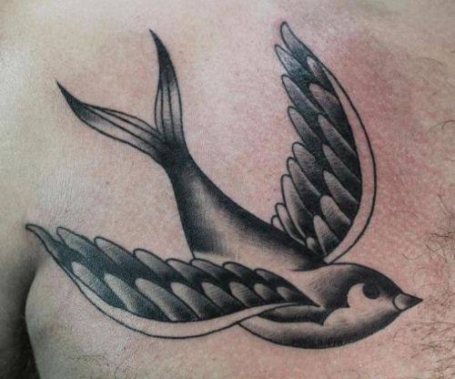 Black And White Swallow Tattoo